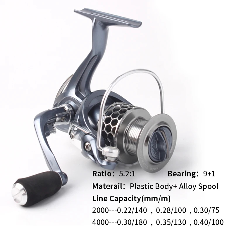 Kawa 1pc Spinning Fishing Reel For Promotion Ratio 5.2:1 Hawk Serie 9+1 Bearings Graphite Body Metal Spool EVA Knob Lower Price