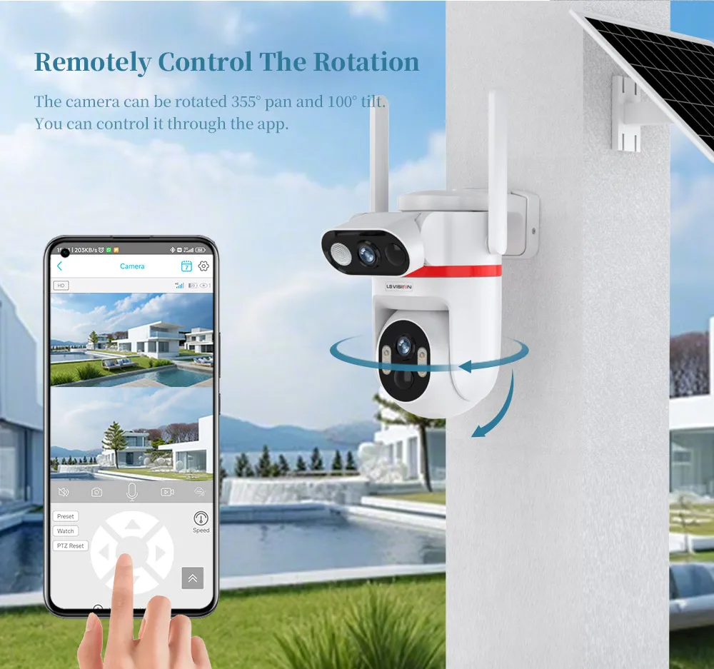 4G LTE Solar Cameras 8MP Outdoor Surveillance Cameras Dual Screens Dual PIR Dete