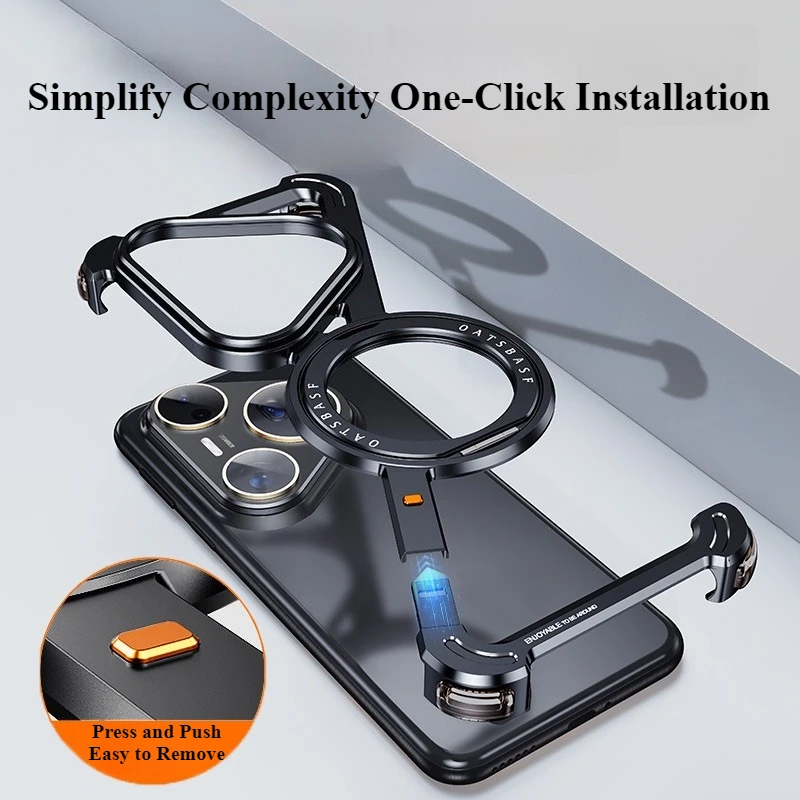 Oatsbasf Metal Frameless Phone Case with 360° Rotating Magnetic Stand