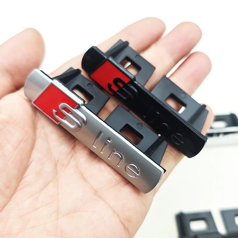3D 금속 로고 Sline 엠블럼 자동차 펜더 사이드 스티커 전면 그릴 배지 아우디 A3 A4 A5 A6 A7 S3 S4 S5 S6 TT S 라인 액세서리