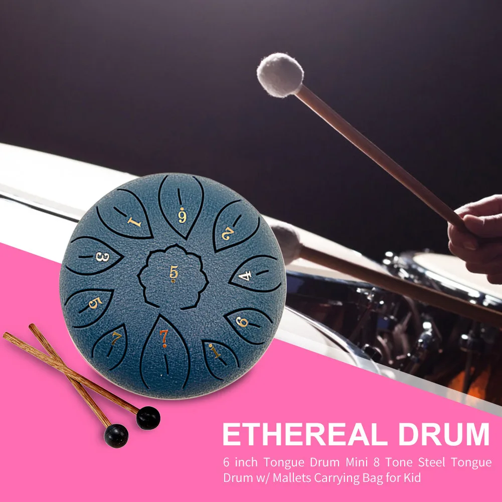 6 inch Steel Tongue Drum 11 Tune Notes Percussion Musical Instrument Hand Pan Tank Drum with Bag Drumsticks Sticker for Children
