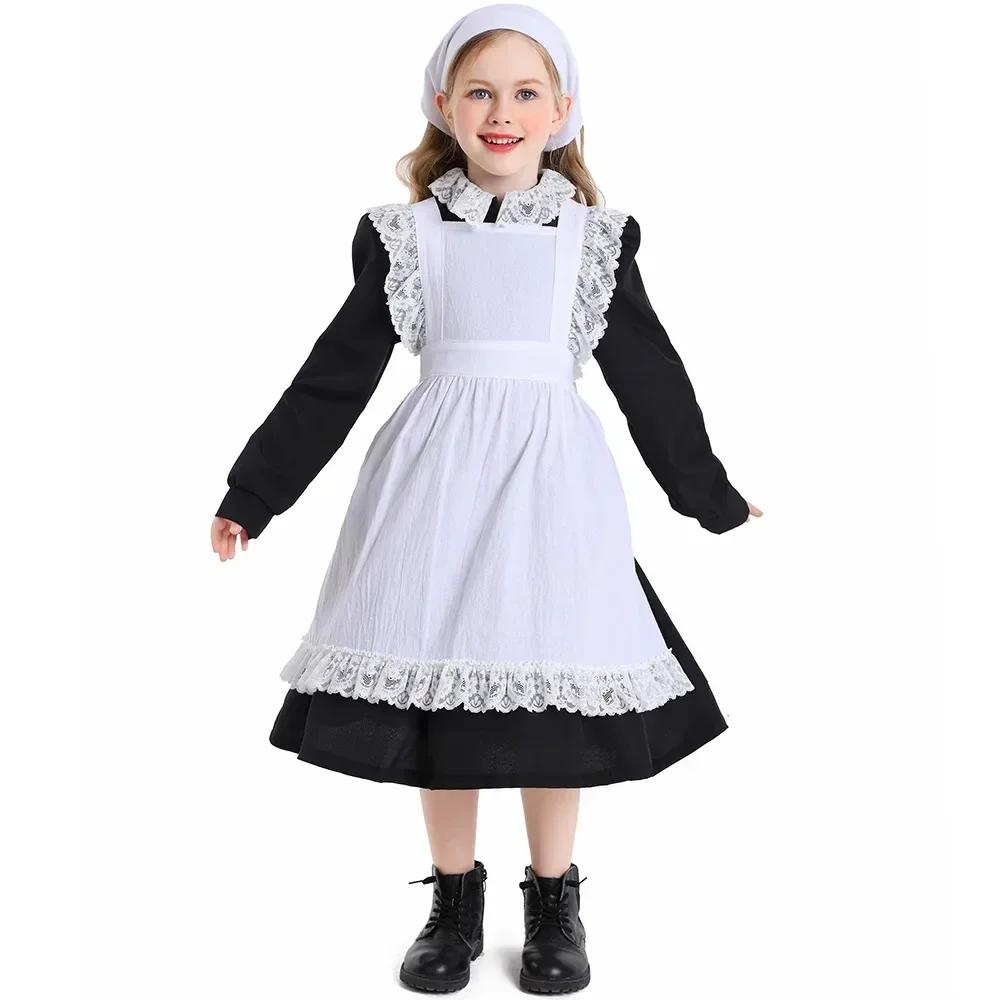 Pilgrim Girl Costume Colonial Farm Village Girl Costumes Prairie Dress Child Kids 2-4Y 4-10Y 10-16Y Tween Teens