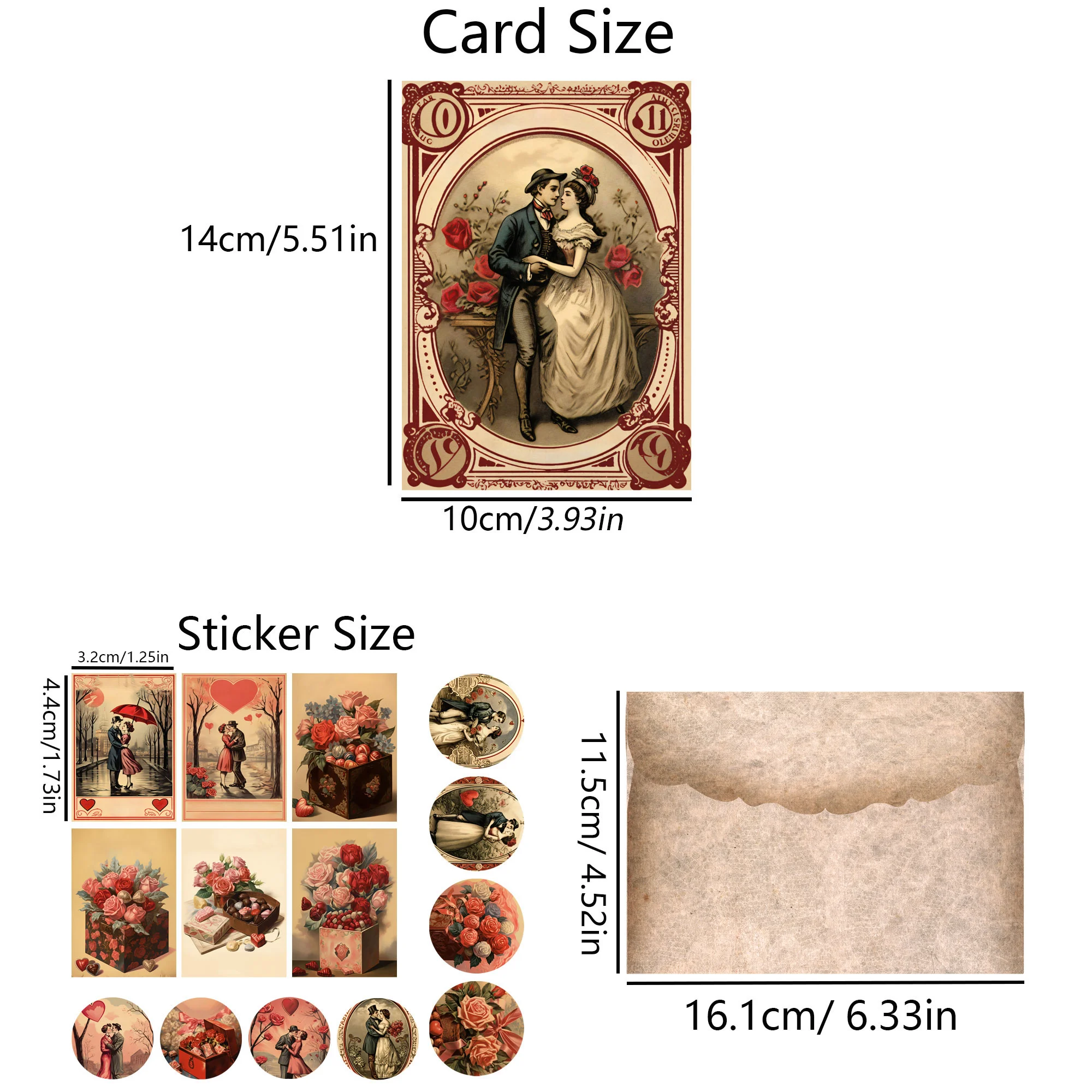 76pieces(with 8 envelopes) Valentine's Day PostCards Kits with Sticker for Scrapbooking Supplies Junk Journal Kits Art
