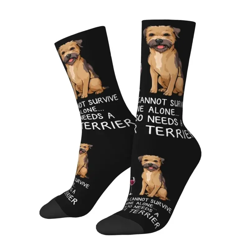 

Cute Wine And Border Terrier Socks Women Men Warm 3D Print Funny Dog Sports Football Socks