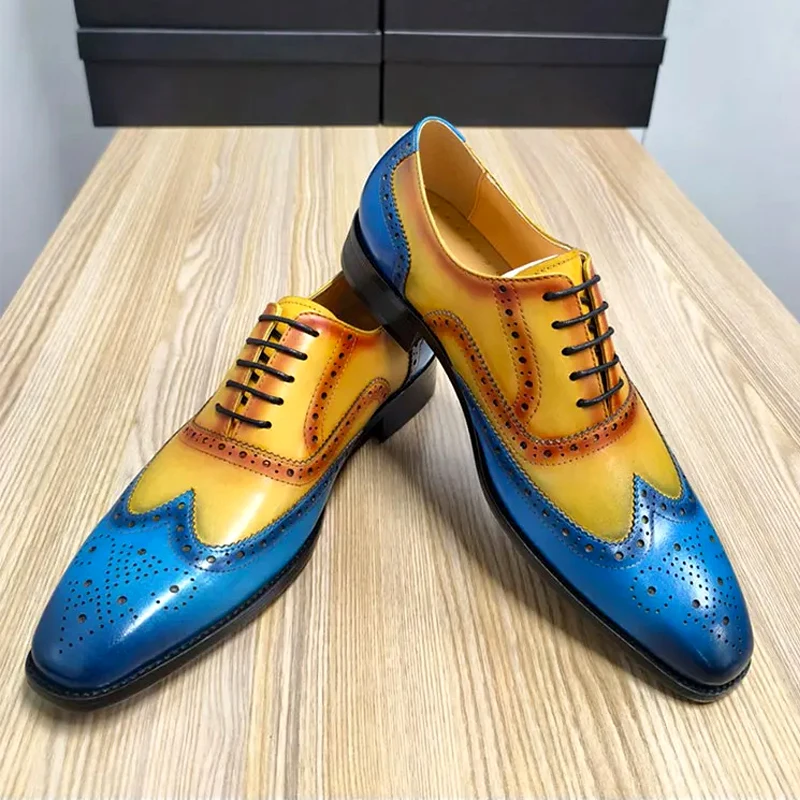 Brogue Shoes For Men Elegant Genuine Leather Social Dress Business Wedding Evening Party Lace Up Fashion Leather Shoes
