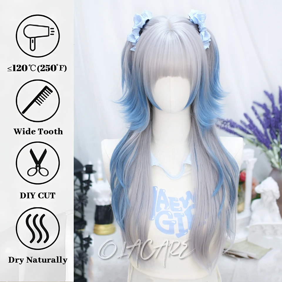 Synthetic Red Blue Curly Cosplay Wig for Women