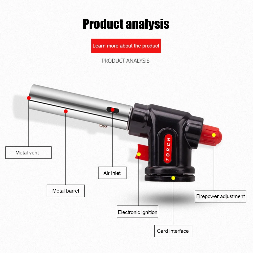 Metal Flame Gas Torch Lighter Portable Tool Gas Burner Flame Torch Flamethrower with Adjustable Hose Welding Equipment