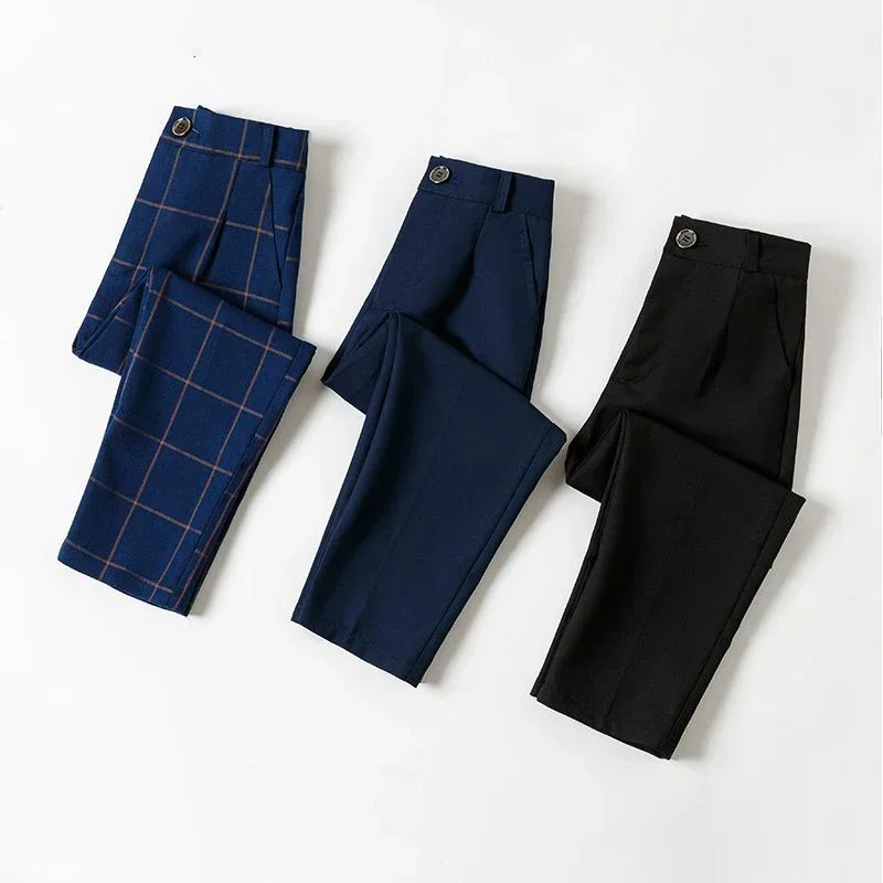 Kids Boys Suit Pants Piano Performance Clothes Children Black Navy Pants Teenage Boys School Plaid Trousers