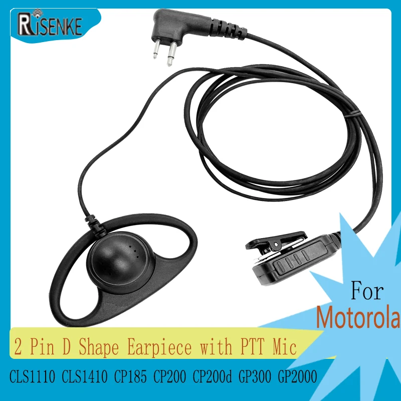 RISENKE-D Shape Earpiece with PTT Mic, Walkie Talkie Headset for Motorola, CLS1110, CLS1410, CP185, CP200, CP200d, GP300, GP2000