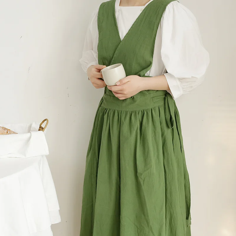 knee length dresses for ladies CUISINE APRON DRESS IN WHITE LINEN – LIBBIE SUMMERS main image 0