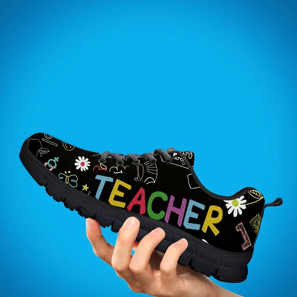 Teacher Print Fashion Black Soft Sole Lightweight Lace-up Shoes Comfortable And Breathable Summer Sneakers Zapatos