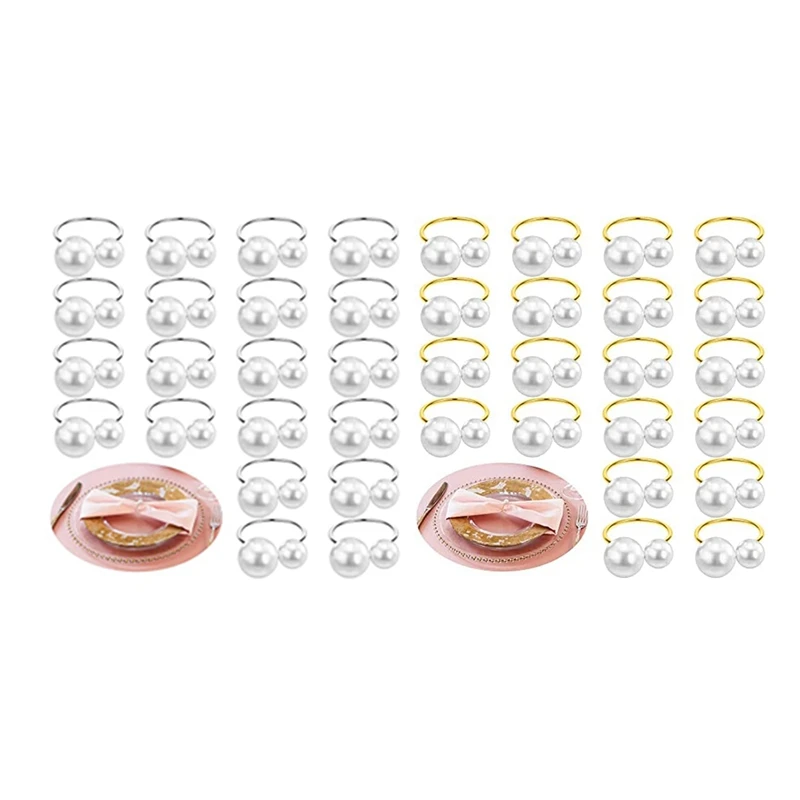 

ABSF 20Pack Pearl Napkin Rings Set Napkin Buckles Metal Holiday Napkin Rings Holders Serviette Buckles For Table Decor