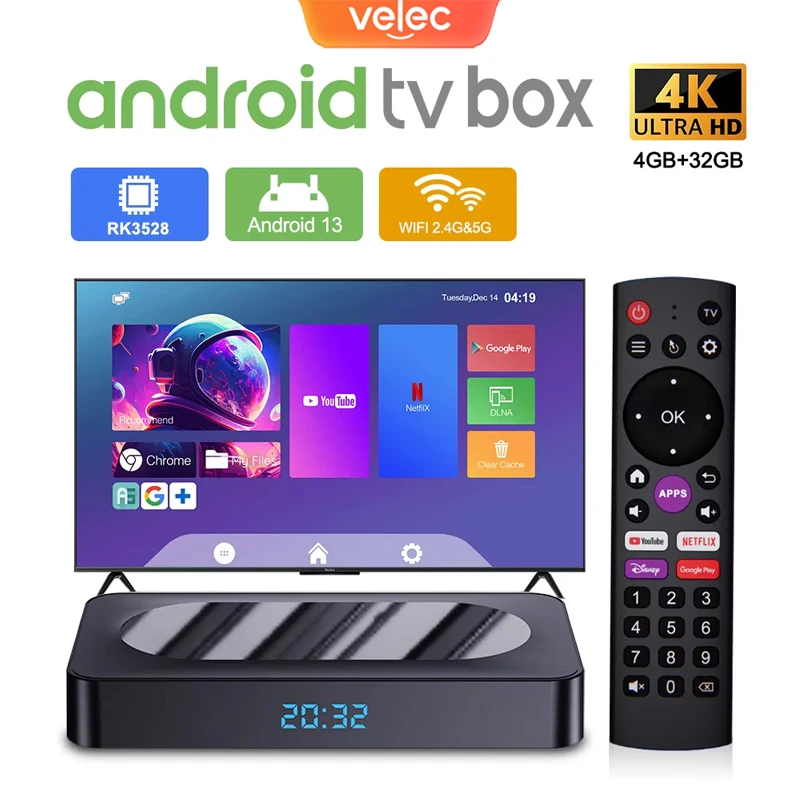 Velec TV Box Android 13 Quad Core Cortex A53 BT5.0 Support 8K 4K