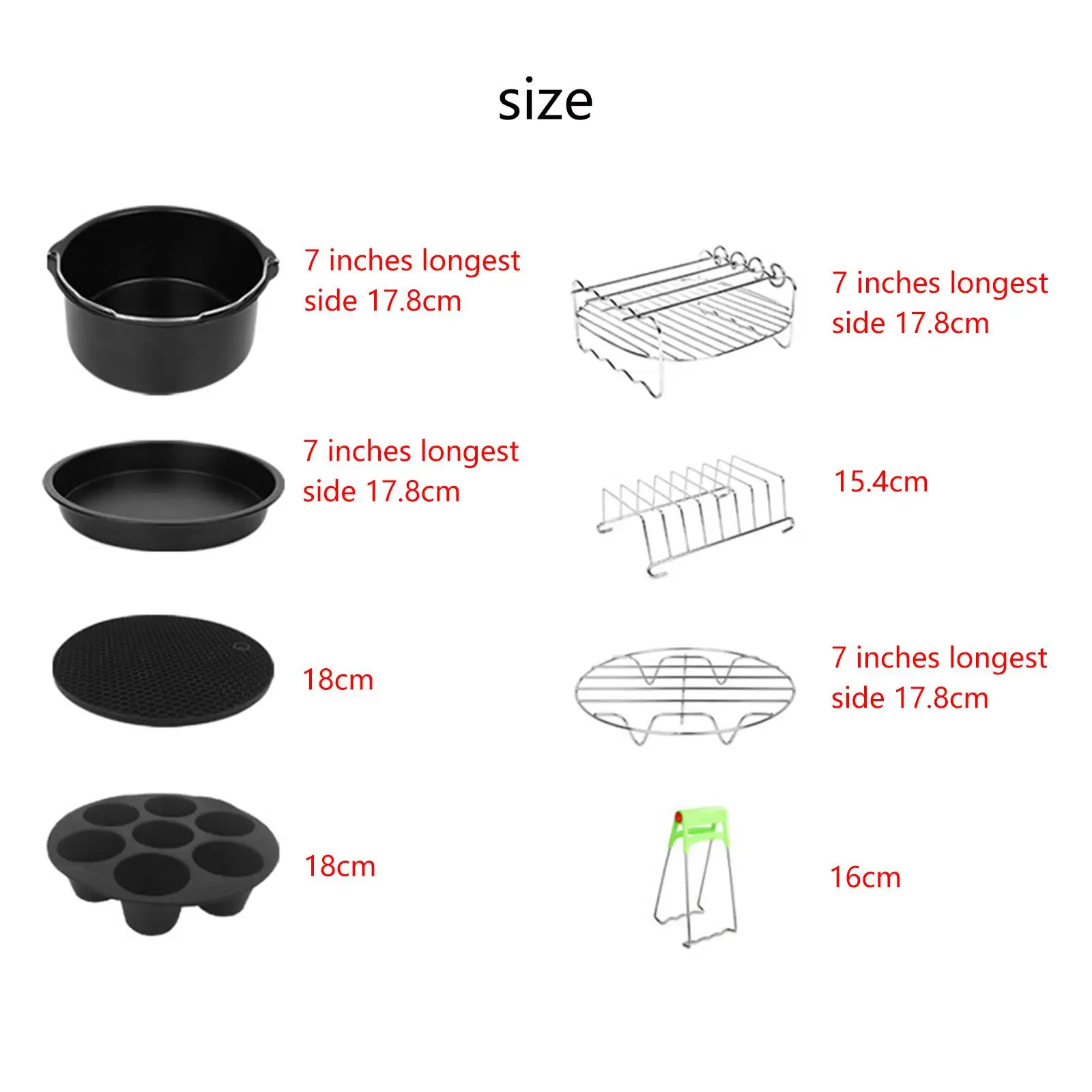 8x Stainless Steel Air Fryer Accessories Set Cake Barrel 7 inch for 3.5-6Qt