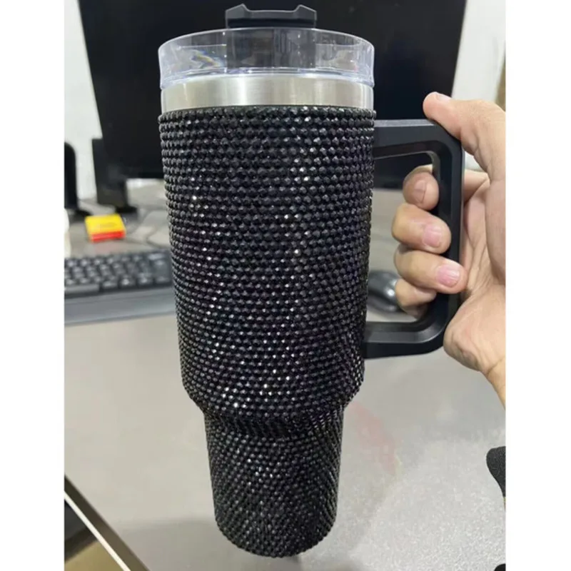 Buyso 40 Oz Bling Tumbler With Handle Rhinestones Tumbler With Lid and  Straw Fix for Car Cup Holder …See more Buyso 40 Oz Bling Tumbler With  Handle