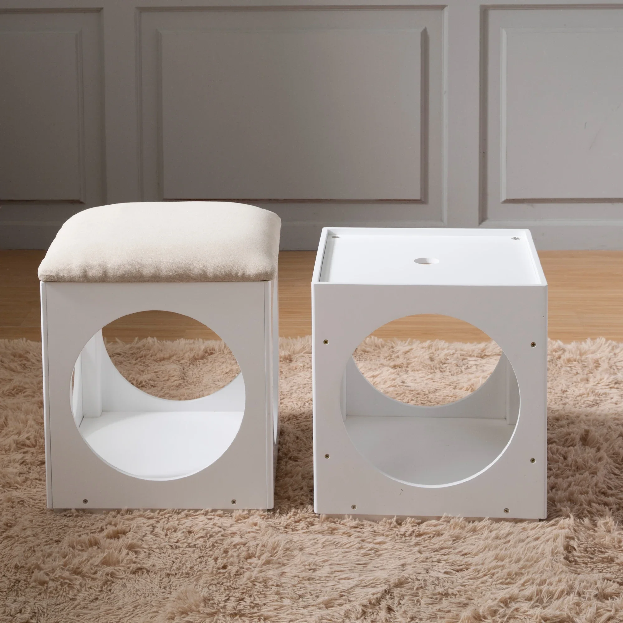 

Multifunction Stackable Play Stool,Wood Pet Play Stool,Hollow Ottoman,White Finish