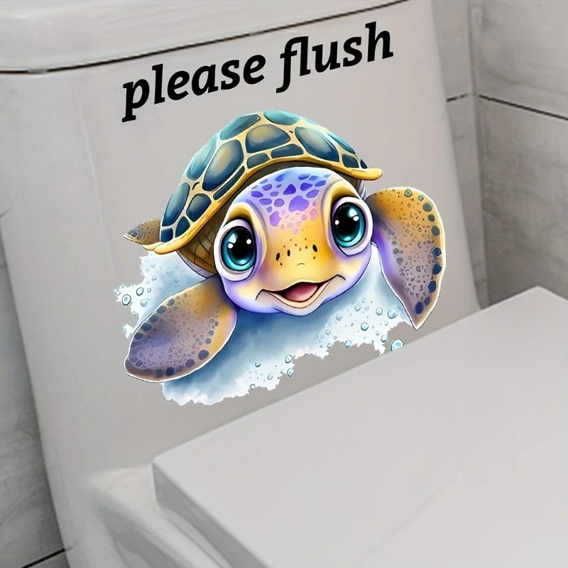 Fun Cartoon Turtle Toilet Sticker Easy Apply Removable Glossy PVC Decal with 'Please Rinse' Message for Bathroom Decor vinyl stickers toilet stickers toilet wall stickers toilet seat stickers turtle wall stickers
