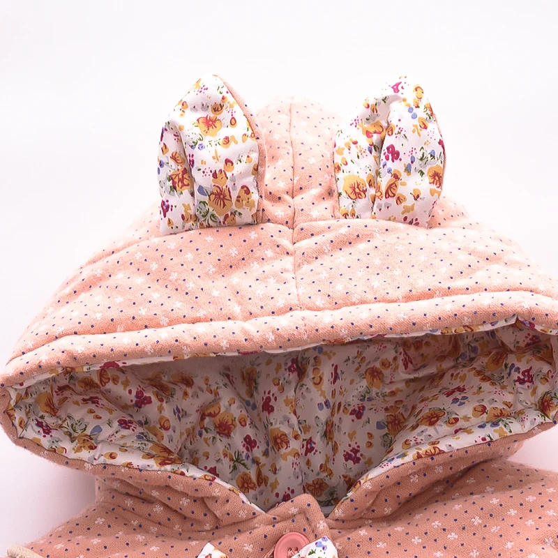 Two Piece Set Baby Girl Cotton Jacket Winter Floral Polka Dot Ear Hooded