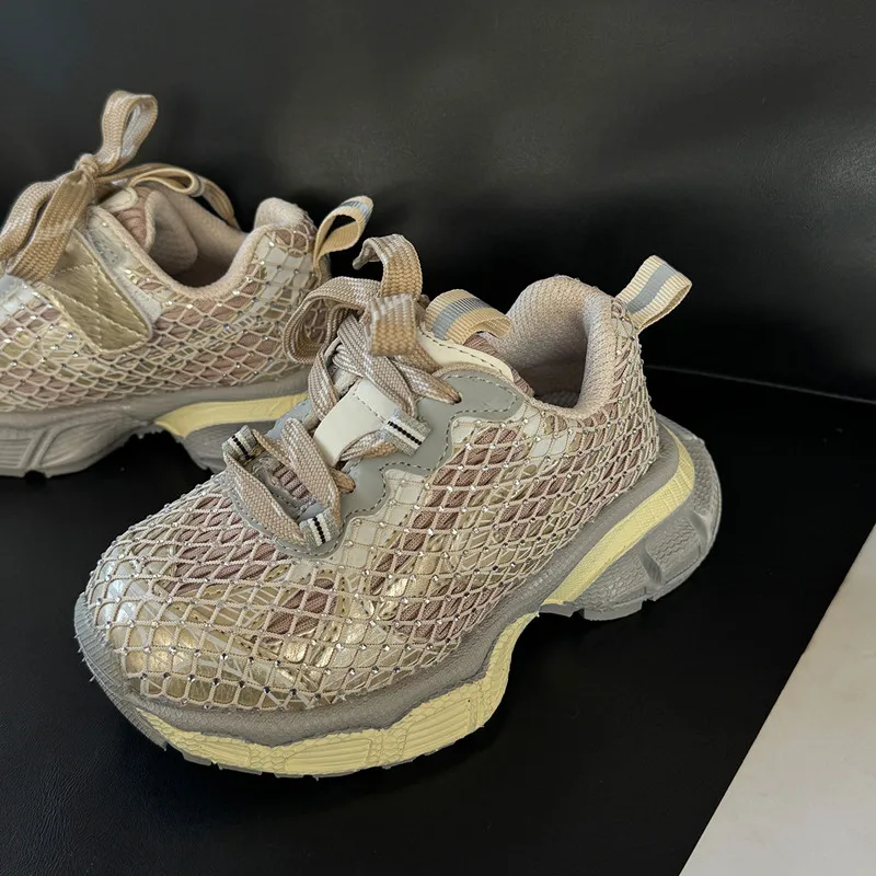 Spring New Children's Fishing Net Water Diamond Running Shoes Boys Girl Explosive Street Trendy Sports Shoes 4-15 years old