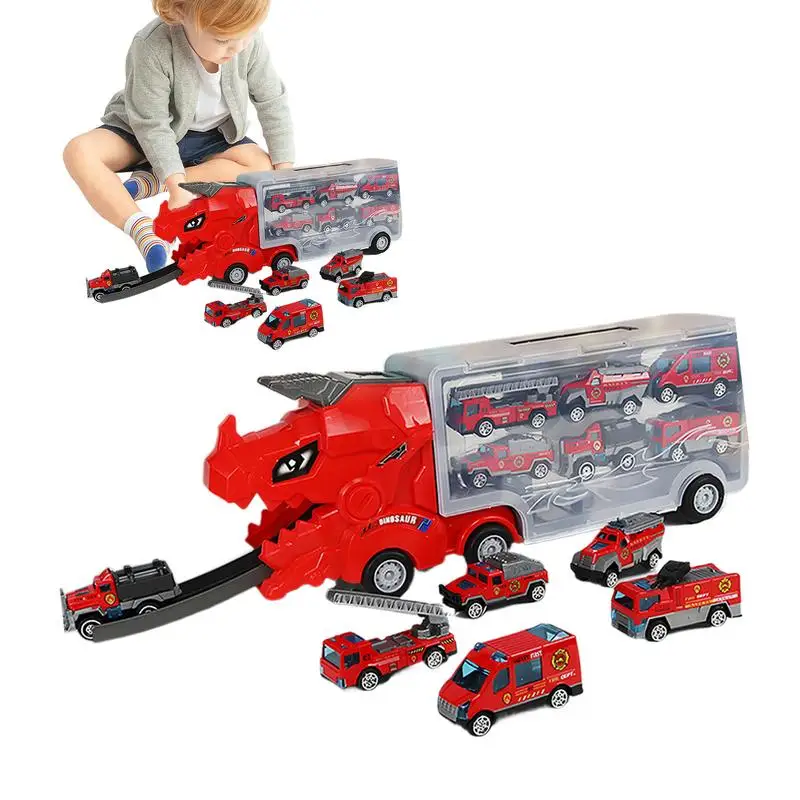 Dinosaur Car Carrier Truck Educational Transport Truck Car Toys With Ejection Race Track Mega Hauler Toy Fun KidsMotor Vehicle