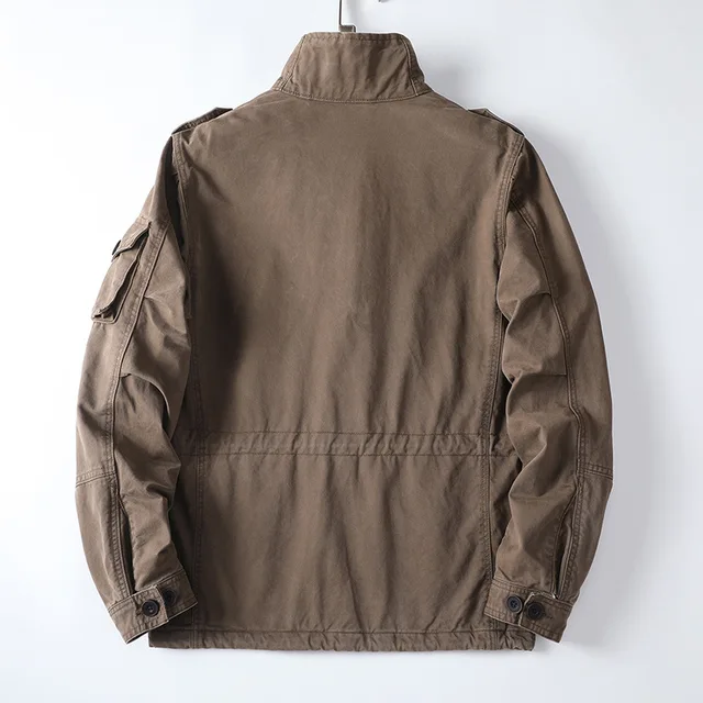 Large Size Spring Autumn Men's Jacket Cotton Zipper Casual Loose Coat Multi Pocket Cargo Jacket 4