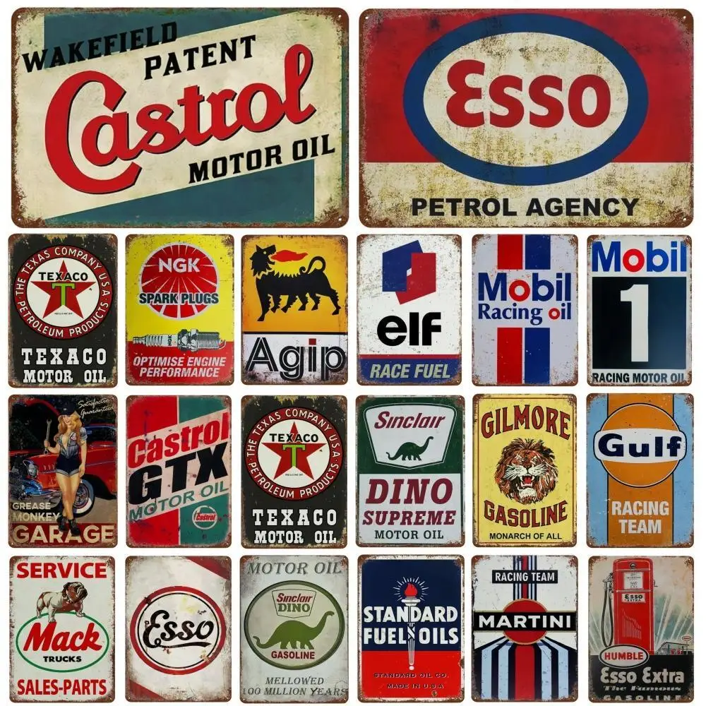 Vintage Motorcycle Oil Gasoline Metal Tin Signs Gulf Esso Agip Man Cave Club Plate Motor Garage Wall Decor Plaque metal wall signs