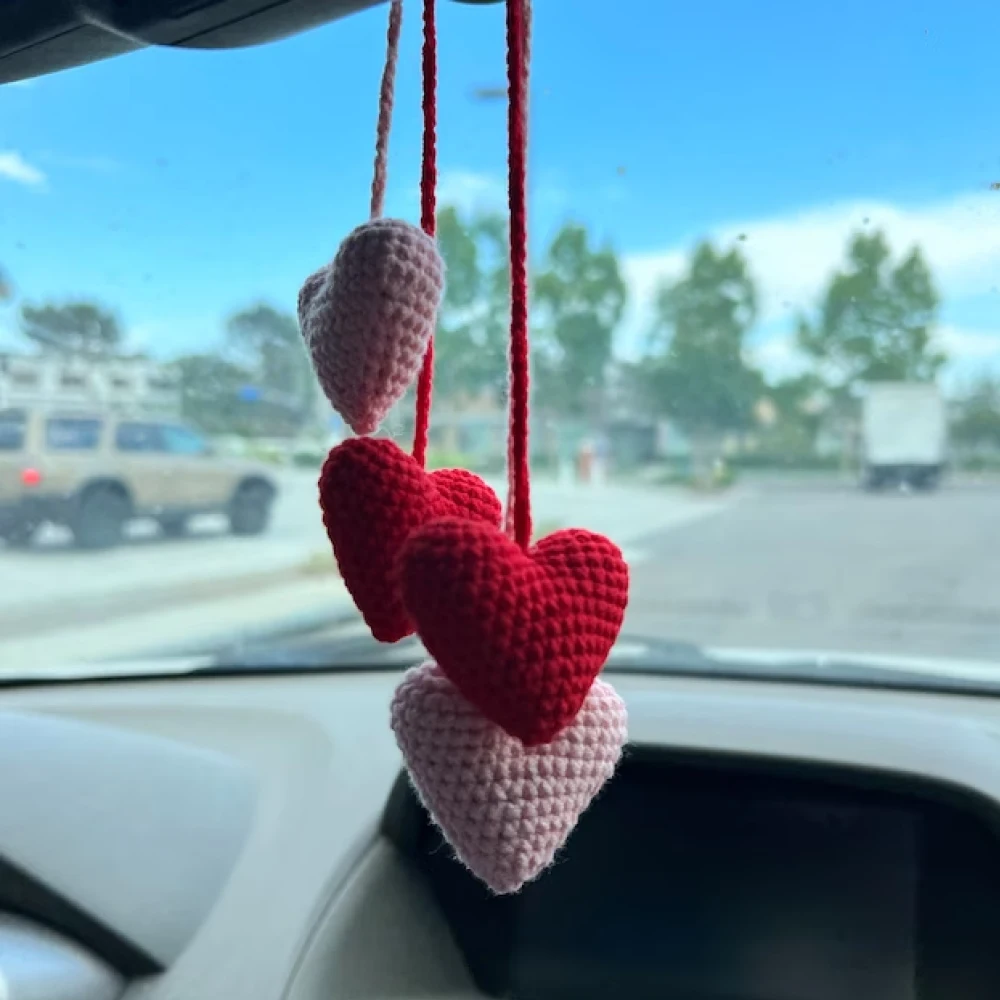 Heart Car Rear View Mirror Accessory, Crochet Red Heart Car Hanging, Car  Accessory for Women 