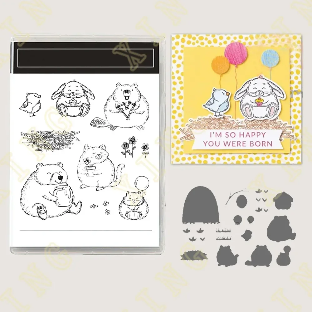 

New Cute Little Animals Cutting Dies and Stamps Scrapbook Diary Decoration Stencil Embossing Template DIY Greeting Card Handmade