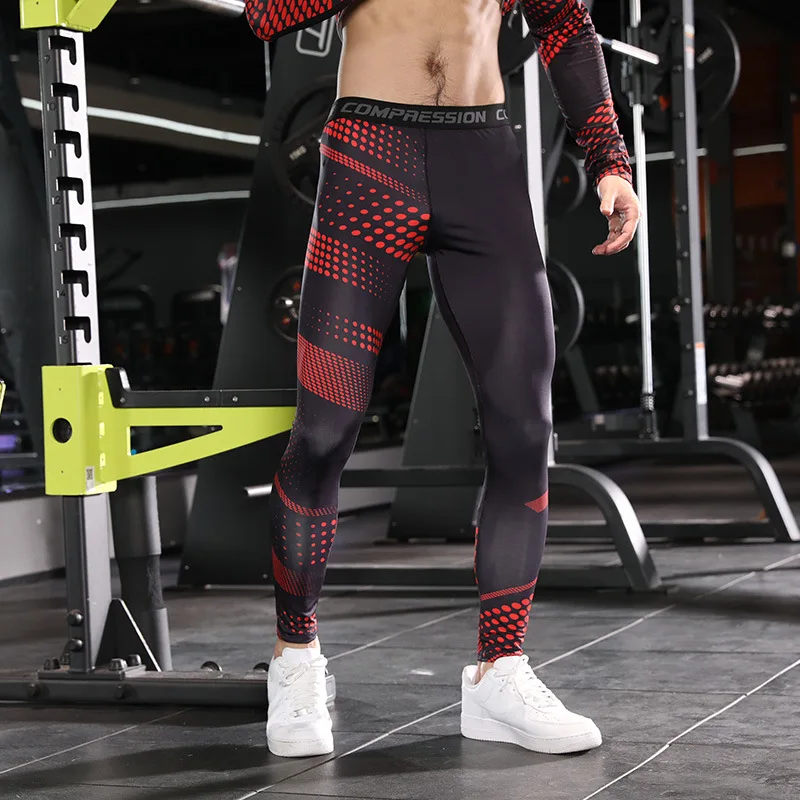 Men's The Gym Running Sports Tights Print Training Sportswear Leggings Bodybuilding Fitness Compression Pants Jogger