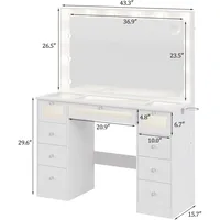 Makeup Vanity Desk with Lights and Large Mirror,Drawers Light Up Vanity,Glass Top Make Up Table with Charging Station,Customized 6