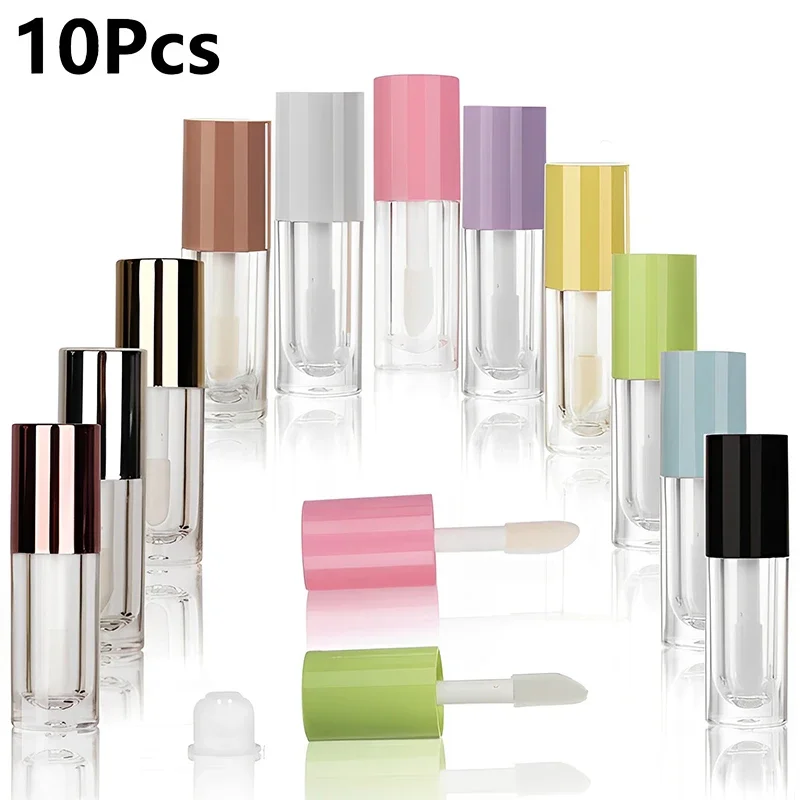 10Pcs 6ml Empty Thick Lip Gloss Tubes With Big Wand Transparent Lipstick Tubes Refillable Lip Balm Sample Containers For Travel