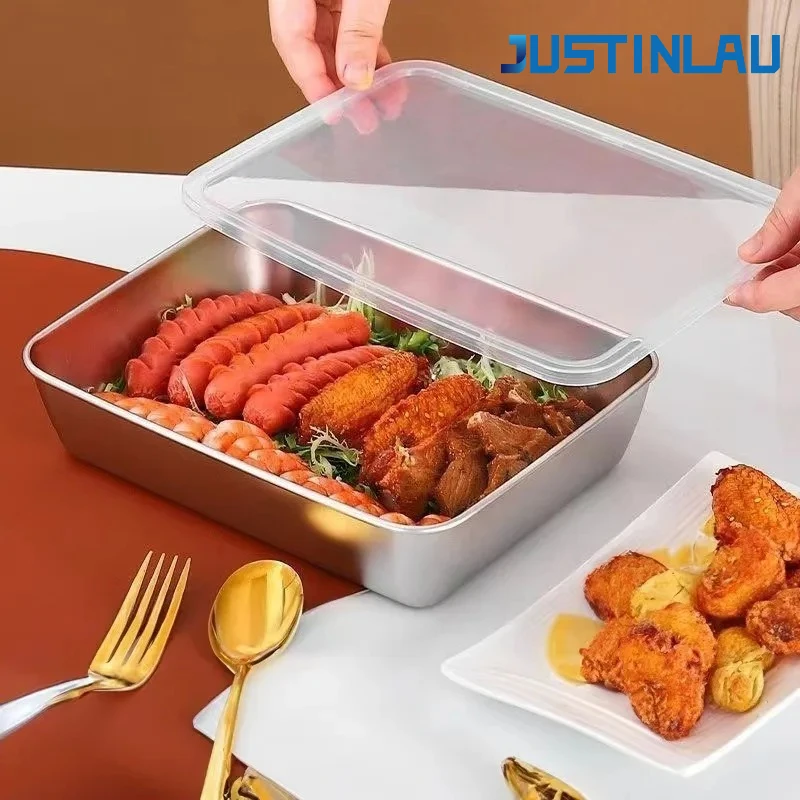 Stainless Steel Food Storage Plates with Lids for Kitchen