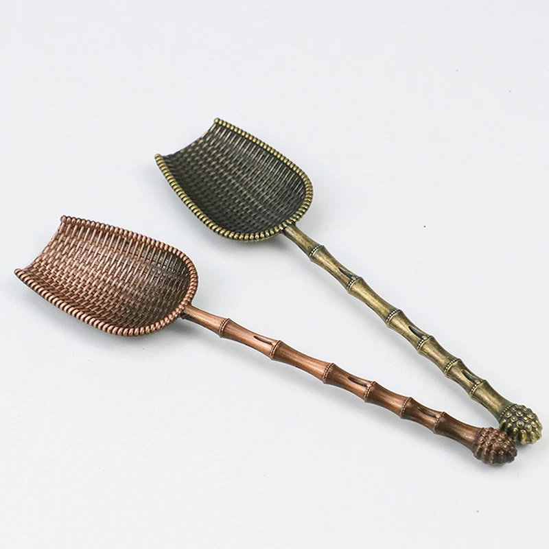 Retro Chinese Style Metal Tea Spoon Kung Fu Tea Ceremony Utensils Shovel Sugar Salt Coffee Spoons Teaware Kitchen Accessory