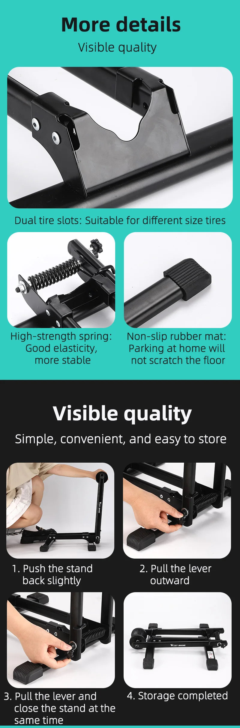WEST BIKING Doppelstangen-Fahrradständer für Mountainbikes und Rennräder, Innenbereich-Aufbewahrungsständer, Faltbarer Fahrrad-Reparaturständer, Zubehör – Detail 6