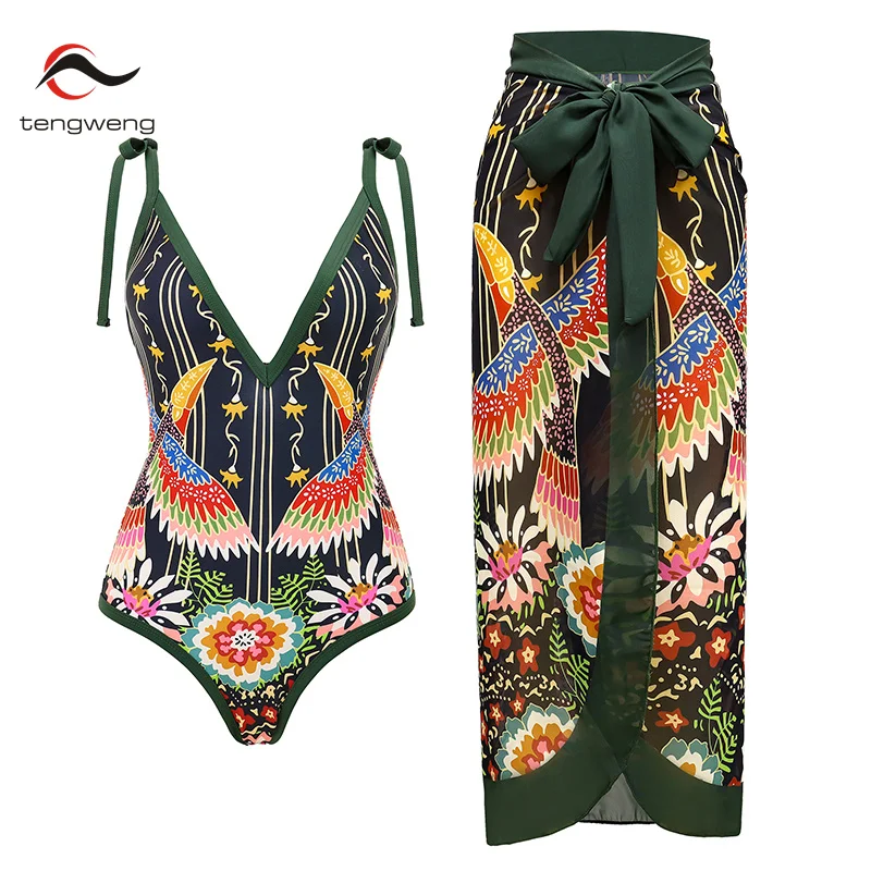 Sexy 2024 New 3D Flower Ruffle Bikini Set Swimwear Skirt Women Brazilian Floral Print High Waist Swimsuit Beach BathSuit Dress