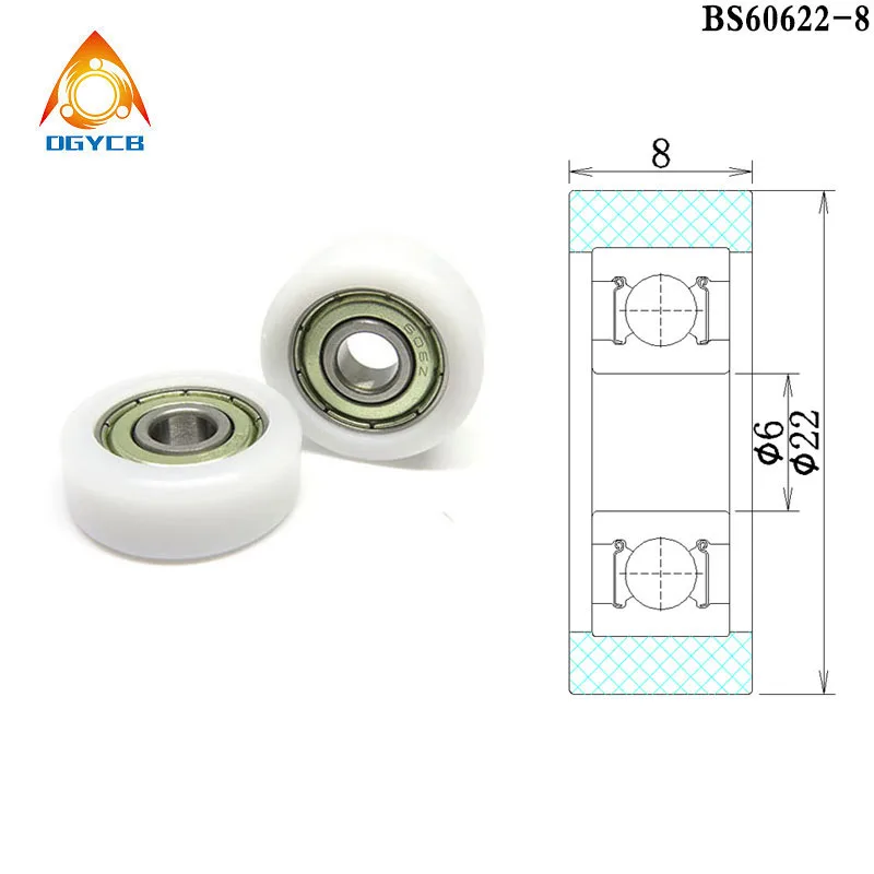 

4pcs 6x22x8 POM Coated Roller BS60622-8 Plastic Bearing 22mm Diameter Polyformaldehyde Pulley 6*22*8 Nylon Flat Guide Wheel