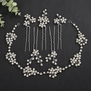 Trendy Rhinestone Bridal Headband Hair Pins Set Silver Wedding Head Accessories Jewelry Gold Party Headpiece for Women Headdress