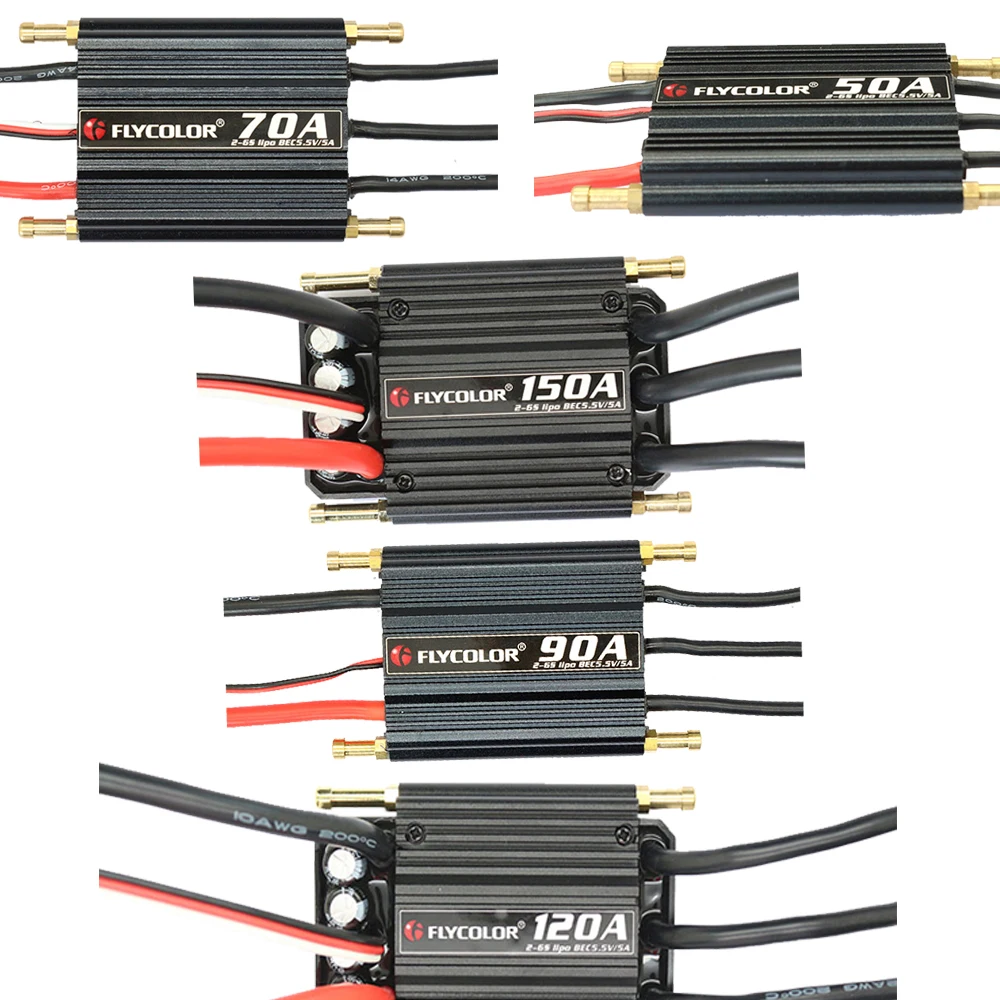 

Speed Control Flycolor 150A 120A 90A 70A 50A Brushless ESC Stand 2-6S Lipo BEC 5.5V/5A for RC Boat F21267/71F