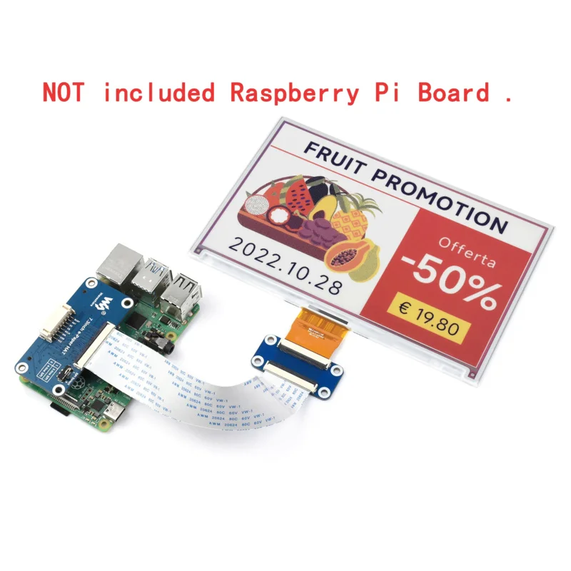 

7.3inch 7-Color E-Paper Expansion Board HAT E-ink Display Screen Starter Kit for RPI Raspberry Pi Zero 2 W A 3 Model B Plus 4 5