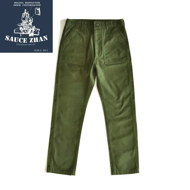 SauceZhan OG107 Fatigue Utility Pants Military Pants VINTAGE Classic Olive Sateen Men's Baker Pants Satin Cotton Straight Fit 4
