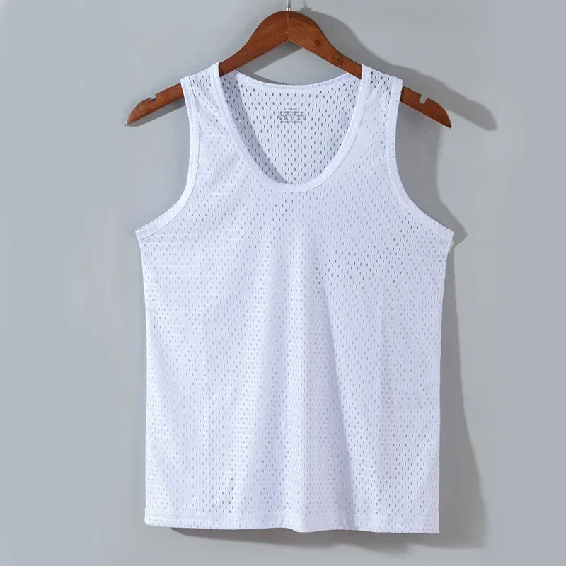 Men Ice Silk Tank Top Underwear Sports Vest Undershirt Mesh Holes Shirts Male Workout Sleeveless Breathable Singlets T-Shirt