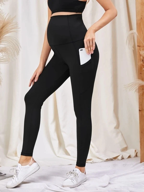 Maternity Leggings Over The Belly Women High Waisted Pregancy Yoga Pants Workout Active with Pockets