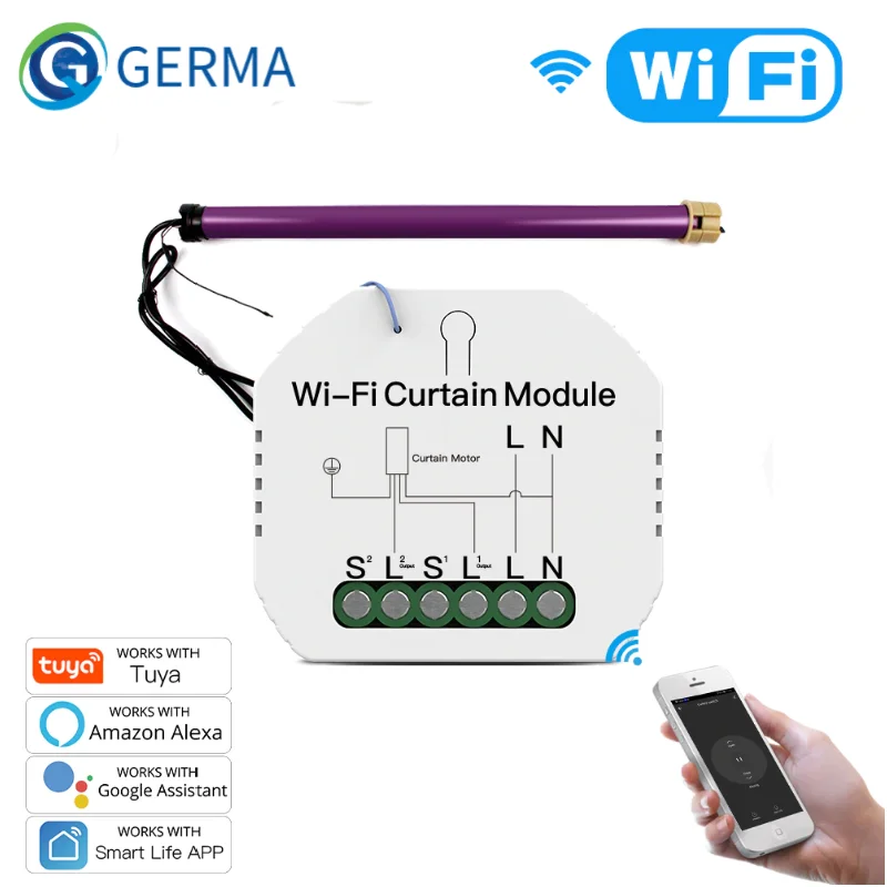 GERMA-minimódulo de interruptor de cortina WiFi, Motor de persiana enrollable, Control remoto por aplicación Smart Life, Tuya, funciona con Alexa y Google Home