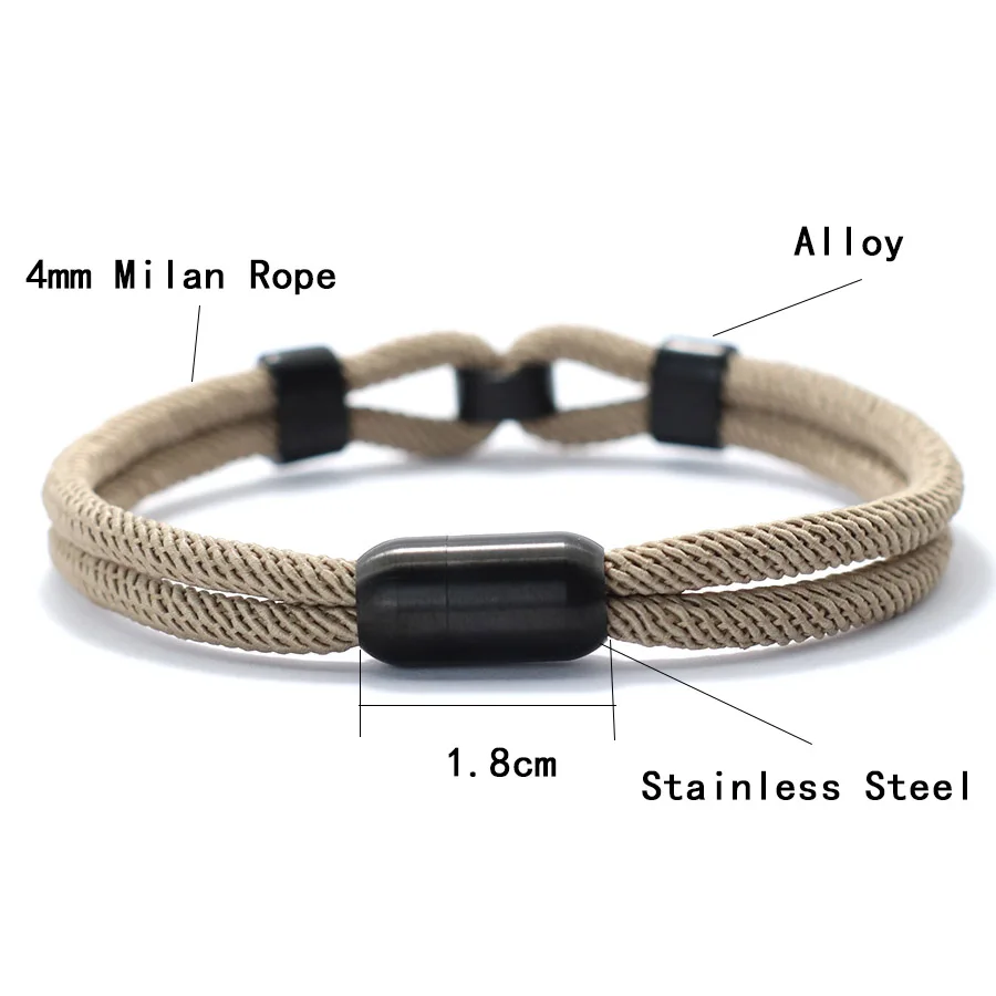 Stainless Steel Men Bracelet with Magnet Buckle and Red Thread