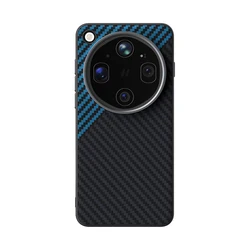 Leather Textured Shockproof Case with Carbon Fiber and Metal Lens Frame, Magnetic Closure for OPPO Find X9 Ultra (Black and blue)