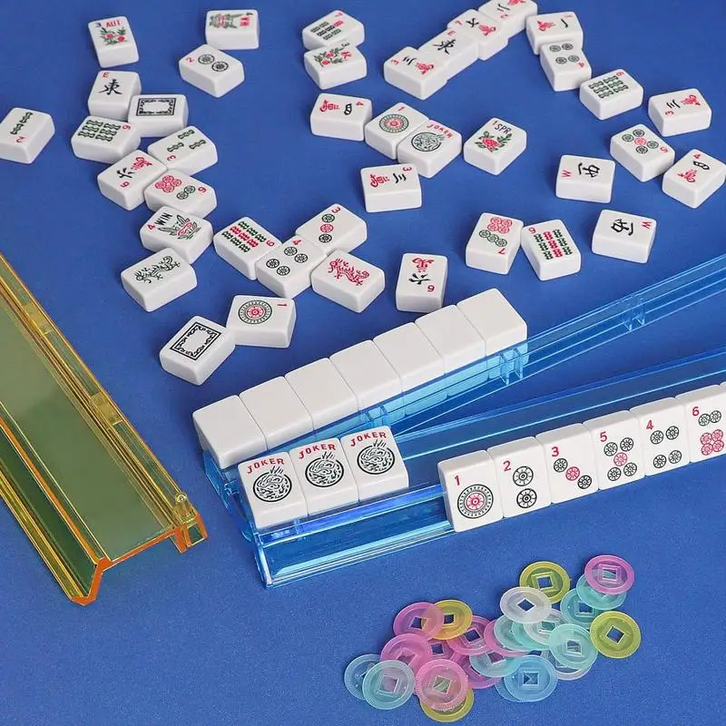4PCS 2In1 Mahjong Racks Pushers Set Acrylic Storage Organizer Board Game Accessories Mah Jongg Toy Accessories