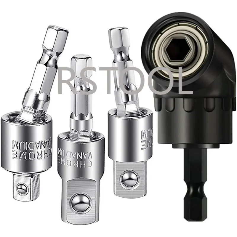 3pcs impact socket square nut driver bit 3pcs 1 4 hex shank screwdriver bit holder 1pcs 1 4 hex 105 degree right angle drill set 3pcs Impact Socket Adapter Set 360°Rotatable Hex Shank Driver Socket to 1/4