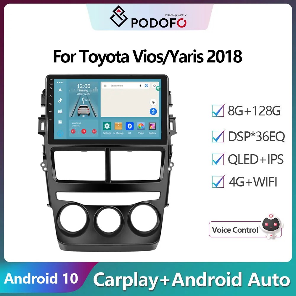 

Podofo Android12 for Toyota Vios Yaris 2018 Autoradio Car Radio Stereo Video Multimedia Player 4G WIFI Carplay Head Unit