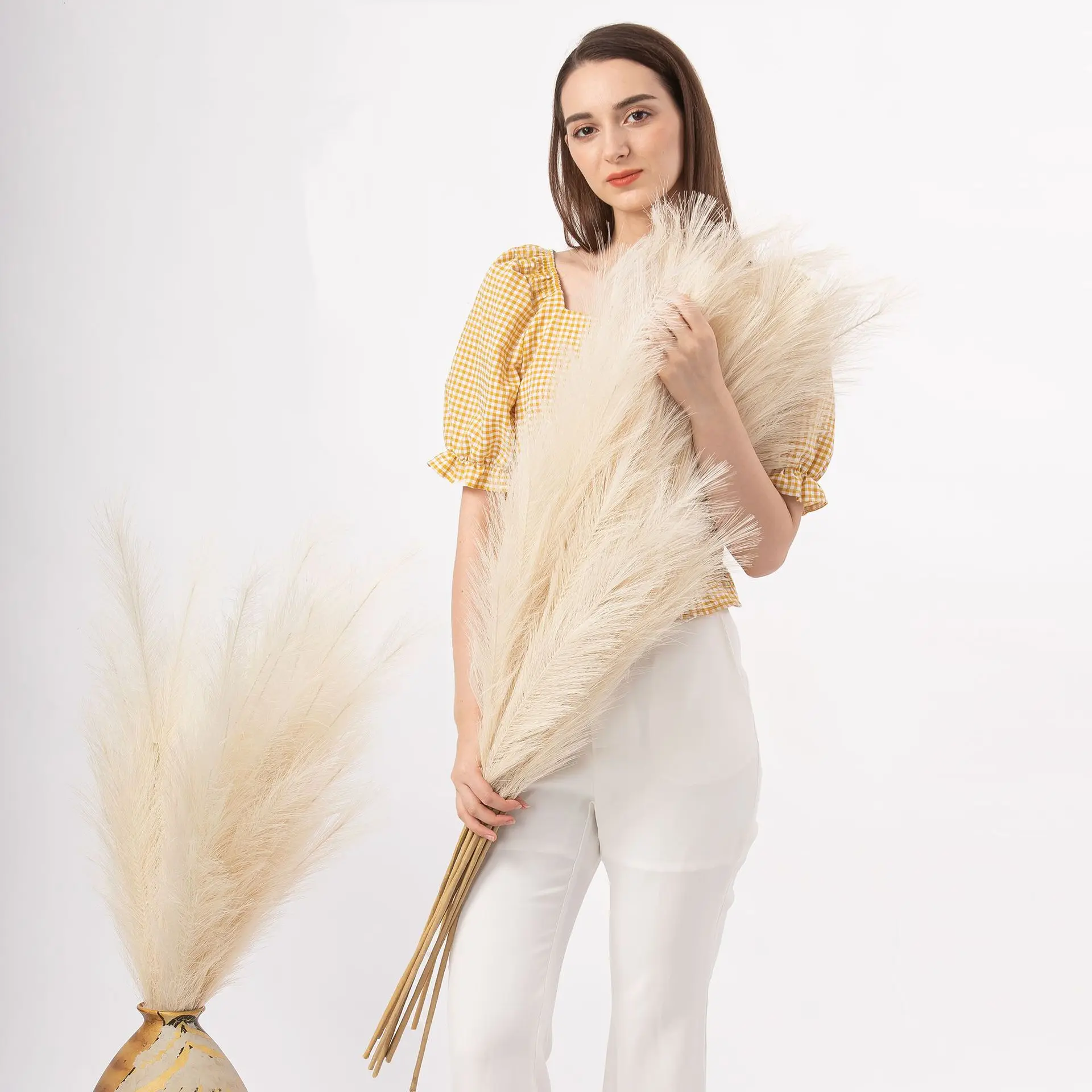 3pcs Artificial Pampas Grass 43inch/110cm Long Fluffy Pampas Grass for Flower Arrangement Wedding Party Centerpiece Home Decor