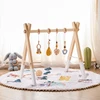 1Set Baby Wooden Rattle Toys Play Gym Mobile Hanging Sensory Toys Foldable Play Gym Frame Activity Gym Baby Holder Bracket Gifts 3